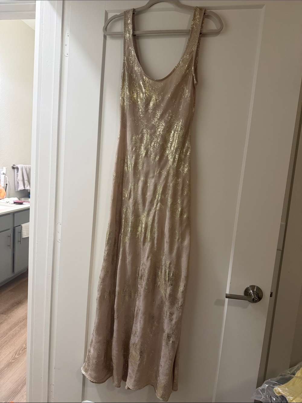 ASOS Beige Maxi Slip Dress with Gold Accents